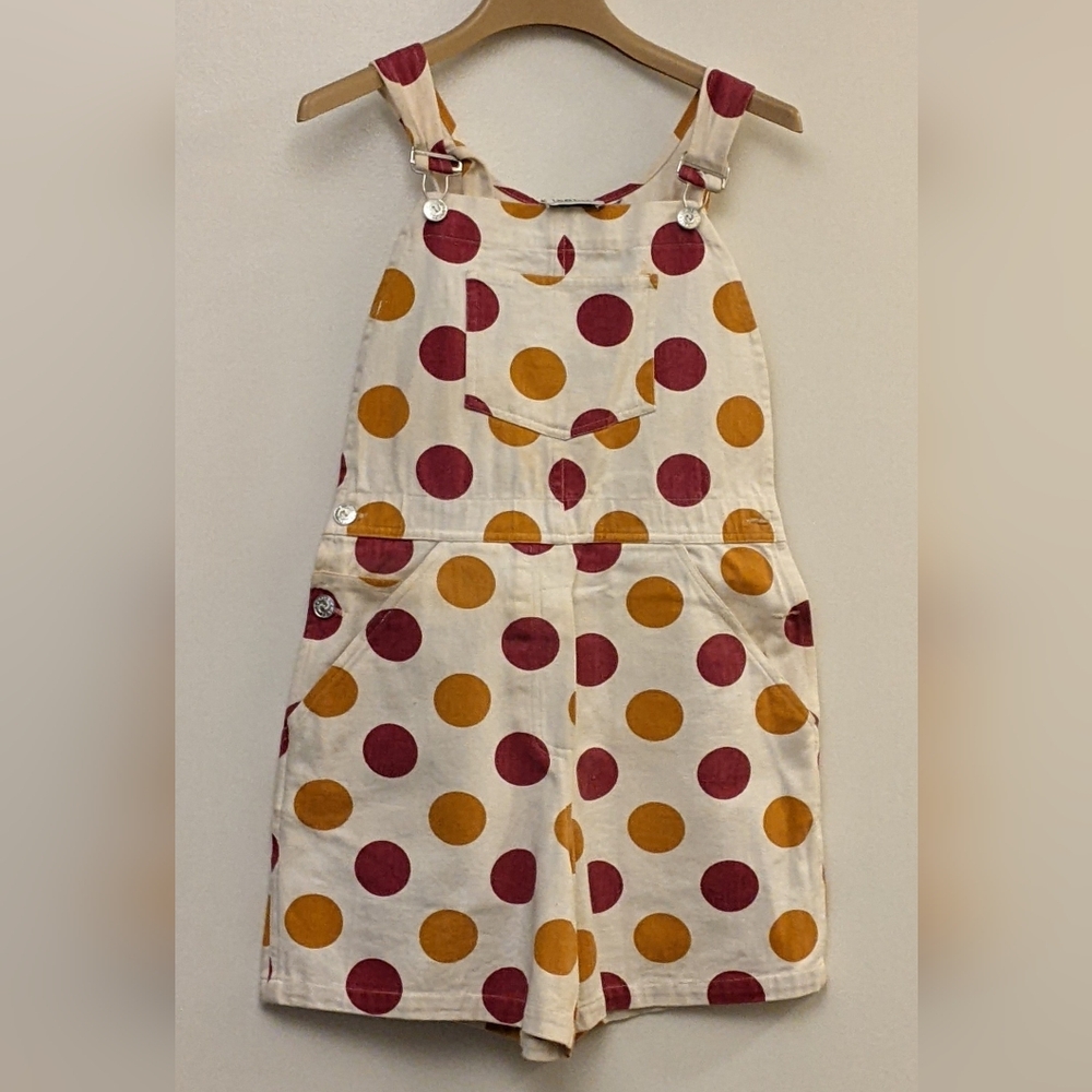90s Vintage Denim Polkadot Shorts Overalls Shortalls
